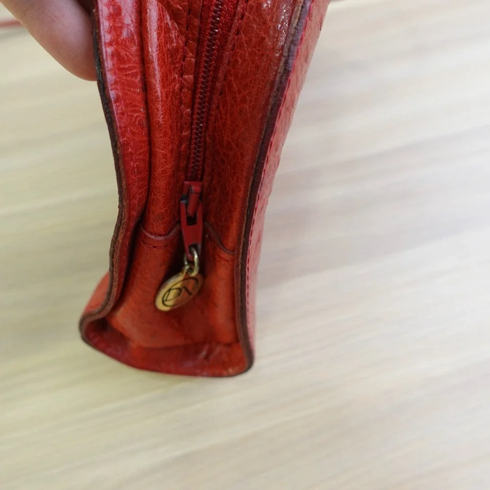Vintage Ostritch Crocodile Half Moon DANIELLE NICOLE Crossbody Purse S Red ITALY - Picture 13 of 16
